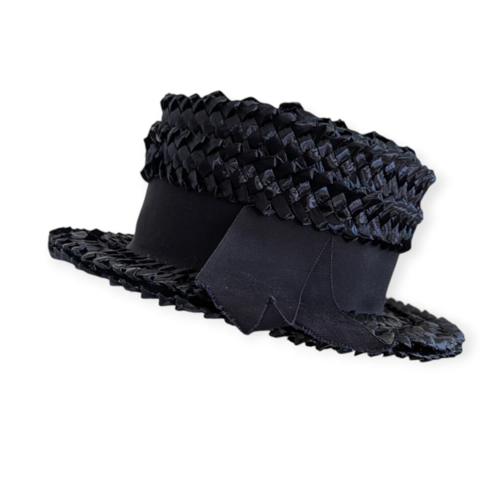 Vintage Union-Made Boater Hat Black Grosgrain Ribbon Sz 6 Woven - Picture 1 of 7